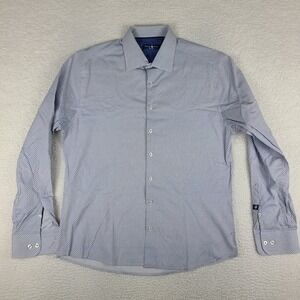 Stone Rose Shirt Mens Medium Blue White Geometric Dress Button Up